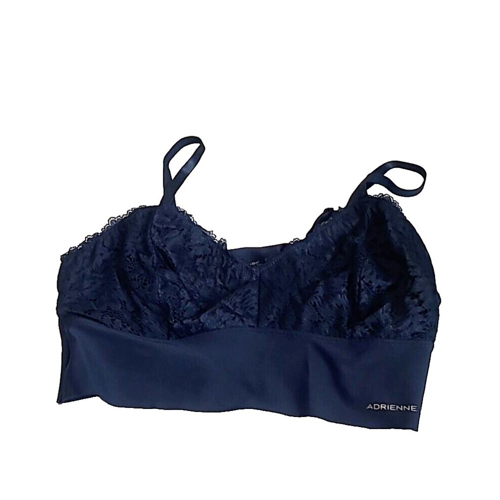 Adrienne Vittadini Navy Blue Floral Lace Padded Adjustable Wire Free Bra Size XL